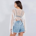 Wholesale knit Fishnet Long Sleeve Crop Top Swimsuit Cover Up Fringe One Fits Mo