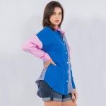 Wholesale lightweight Cotton Color Block Long Sleeve Top Pack Button Closure But