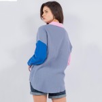 Wholesale lightweight Cotton Color Block Long Sleeve Top Pack Button Closure But