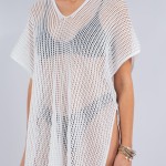 Wholesale hollow Crochet Swimsuit Coverup One Fits Most Side Tie Detail Polyeste