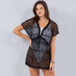 Wholesale lace Leaf Swimsuit Kimono Center Tie V Neckline Center Cinch Tie One F