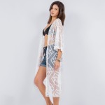Wholesale scalloped Lace Fan Swimsuit Coverup Front Tie One Fits Most Polyester