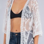 Wholesale scalloped Lace Fan Swimsuit Coverup Front Tie One Fits Most Polyester