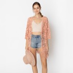 Wholesale do Everything Love Flower Pattern Open Knit Kimono Fringe Detail One F