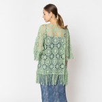 Wholesale do Everything Love Flower Pattern Open Knit Kimono Fringe Detail One F