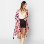 Wholesale do Everything Love Bold Flower Print Kimono Tassel Details One Fits Mo