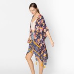 Wholesale do Everything Love Painted Flower Print Kimono Tassel Details One Fits