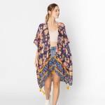 Wholesale do Everything Love Painted Flower Print Kimono Tassel Details One Fits
