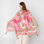 Wholesale do Everything Love Leaf Flower Print Kimono Tassel Details One Fits Mo