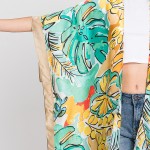 Wholesale hand Drawn Watercolor Tropical Leaves Print Kimono One Fits Most Polye