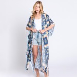 Wholesale aztec Print Long Lightweight Kimono One Fits Most Polyester