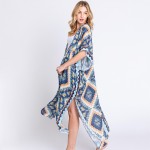Wholesale aztec Print Long Lightweight Kimono One Fits Most Polyester