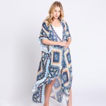 Wholesale aztec Print Long Lightweight Kimono One Fits Most Polyester