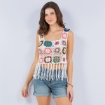 Knit Granny Square Swimsuit Cover Up Crop Top With Tassels

- One Size Fits Most (0-12) 
- 100% Polyester 