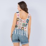 Wholesale knit Granny Square Swimsuit Cover Up Crop Top Tassels One Fits Most Po