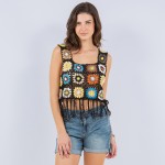 Knit Granny Square Swimsuit Cover Up Crop Top With Tassels

- One Size Fits Most (0-12) 
- 100% Polyester 