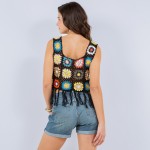 Wholesale knit Granny Square Swimsuit Cover Up Crop Top Tassels One Fits Most Po