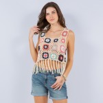 Knit Granny Square Swimsuit Cover Up Crop Top With Tassels

- One Size Fits Most (0-12) 
- 100% Polyester 