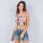 Knit Granny Square Swimsuit Cover Up Crop Top With Tassels

- One Size Fits Most (0-12) 
- 100% Polyester 