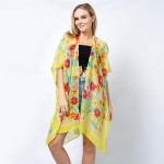 Wholesale lightweight Illustrated Flower Print Kimono One Fits Most Polyester