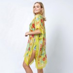 Wholesale lightweight Illustrated Flower Print Kimono One Fits Most Polyester