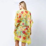 Wholesale lightweight Illustrated Flower Print Kimono One Fits Most Polyester