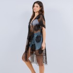 Wholesale fishnet Kimono Rose Fringe Details One Fits Most Polyester