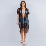 Wholesale fishnet Kimono Rose Fringe Details One Fits Most Polyester