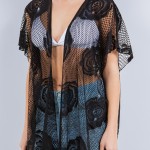 Wholesale fishnet Kimono Rose Fringe Details One Fits Most Polyester