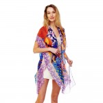 Wholesale floral Print Lightweight Kimono Frayed Edge One Fits Most Polyester