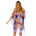 Wholesale floral Print Lightweight Kimono Frayed Edge One Fits Most Polyester