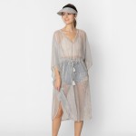 Wholesale do Everything Love Pleated Metallic Poncho Tassel Drawstring One Fits