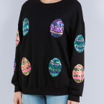 Wholesale sweat Shirt Sequin Easter Eggs Pack Crew Neckline Cuffed Sleeves Cotto