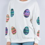 Wholesale sweat Shirt Sequin Easter Eggs Pack Crew Neckline Cuffed Sleeves Cotto