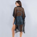 Wholesale oversized Collared Fishnet Jersey Cover Up One Fits Most Polyester