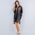 Wholesale oversized Collared Fishnet Jersey Cover Up One Fits Most Polyester