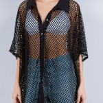 Wholesale oversized Collared Fishnet Jersey Cover Up One Fits Most Polyester