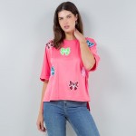 Wholesale oversized Cropped Boxy Tee Sequin Bows Polyester Dry Clean Only