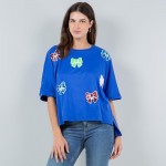 Wholesale oversized Cropped Boxy Tee Sequin Bows Polyester Dry Clean Only