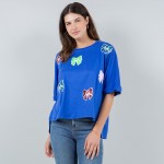 Wholesale oversized Cropped Boxy Tee Sequin Bows Polyester Dry Clean Only
