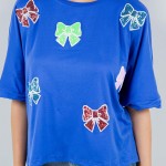 Wholesale oversized Cropped Boxy Tee Sequin Bows Polyester Dry Clean Only