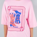 Wholesale cowboy Boot Card Rhinestone Border Graphic Tee Polyester Cotton Dry Cl