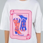 Wholesale cowboy Boot Card Rhinestone Border Graphic Tee Polyester Cotton Dry Cl