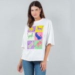 Wholesale pop Art Cheetahs Graphic Tee Rhinestone Border Polyester Cotton Dry Cl