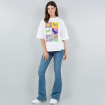 Wholesale pop Art Cheetahs Graphic Tee Rhinestone Border Polyester Cotton Dry Cl