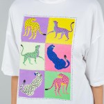 Wholesale pop Art Cheetahs Graphic Tee Rhinestone Border Polyester Cotton Dry Cl