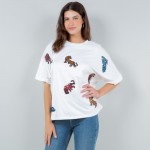 Wholesale oversized Cropped Boxy Tee Sequin Tigers Polyester Dry Clean Only
