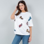 Wholesale oversized Cropped Boxy Tee Sequin Tigers Polyester Dry Clean Only