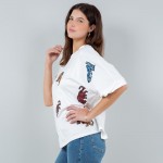 Wholesale oversized Cropped Boxy Tee Sequin Tigers Polyester Dry Clean Only