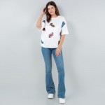 Wholesale oversized Cropped Boxy Tee Sequin Tigers Polyester Dry Clean Only